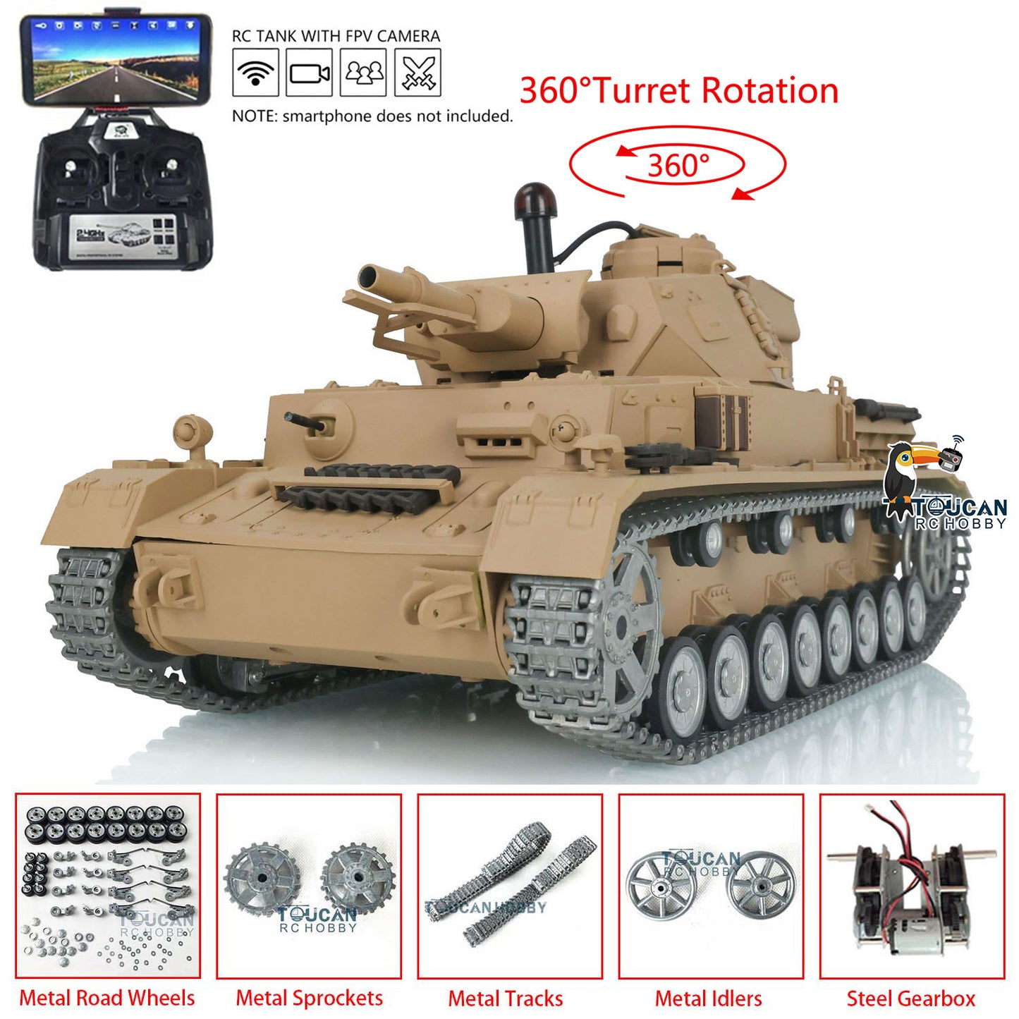 Henglong 1/16 TK7.0 Profession German Panzer IV F2 F RTR RC Tank 3858 3859 360 Degrees Turret FPV IR BB Smoke Metal Tracks Sprockets Idlers Road Wheels Gearbox