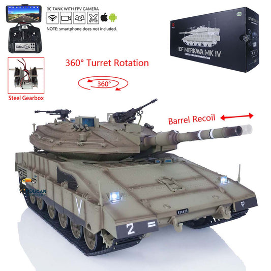 Henglong 3958 1/16 Infrared Battle RC Tanks IDF Merkava MK IV Standard Edition FPV Camera Barrel Lifting Recoil Steel Drive Gearbox