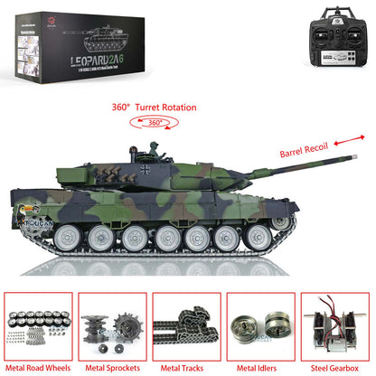 GER Stock Second-hand Used Henglong 1/16 7.0 Leopard2A6 RC Tank 3889 Barrel Recoil Metal Tracks W/ Rubbers Hobby Model