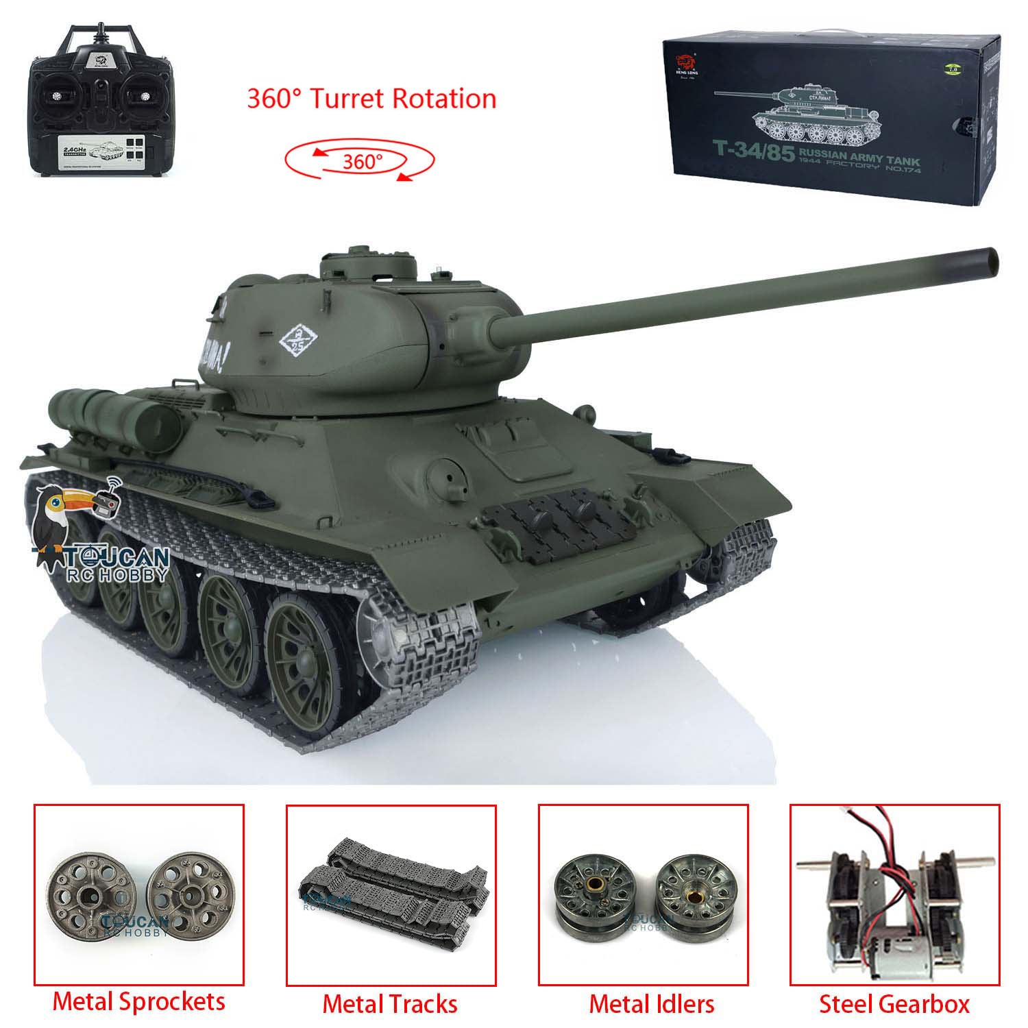 Henglong 1/16 7.0 Upgraded Soviet T34-85 I FPV RC Tank 3909 360 Henglong 1/16 7.0 Upgraded Soviet T34-85 I FPV RC Tank 3909 360