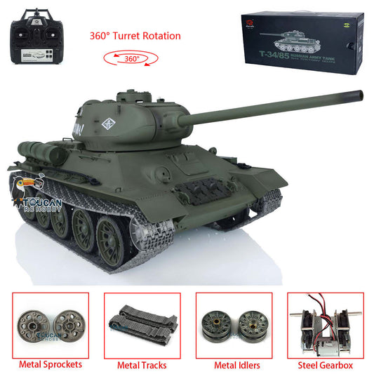 Henglong 1/16 RC Tank 7.0 Upgraded Metal Soviet T34/85 3909 With 360 Degree Turret Telescopic Lifting Barrel Military Vehicle Model