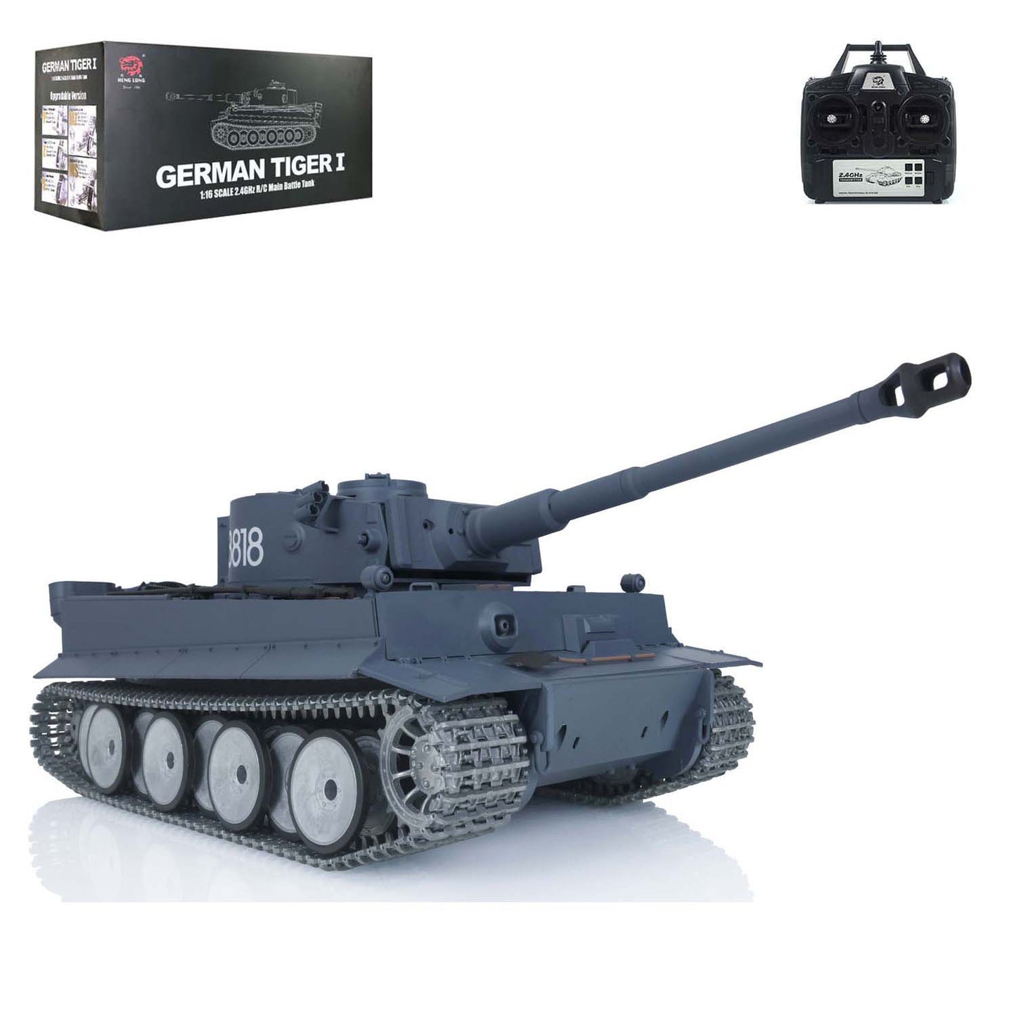 1/16 Henglong 7.0 3818 Tiger I RTR RC Tank FPV 360 Degree Turret Barrel Recoil Smoke Metal Tracks Road Drive Idler Wheels Hand Spray Painting Color