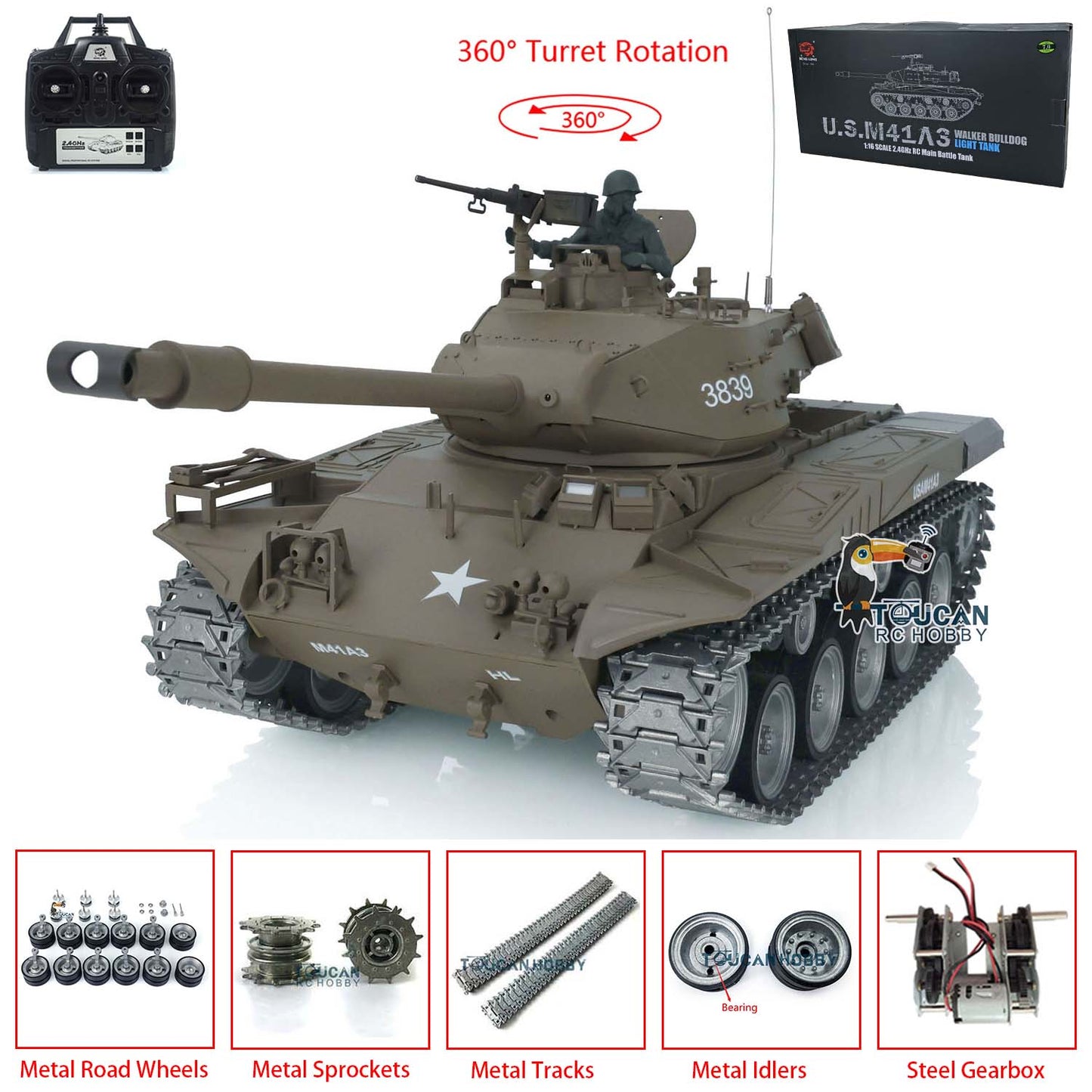Henglong 1/16 7.0 Customized Walker Bulldog RTR RC Tank 3839 360 Degree Turret Rotation Metal Tracks Sprocket Wheels Infrared Combating System