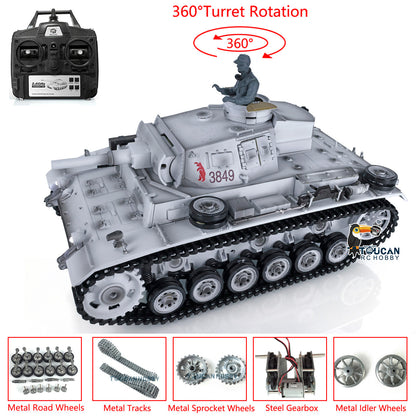 Henglong 1/16 7.0 Customized Panzer III H RTR RC Tank 3849 Metal Tracks Steel Gears Driving Gearboxes 360 Degree Turret Rotation