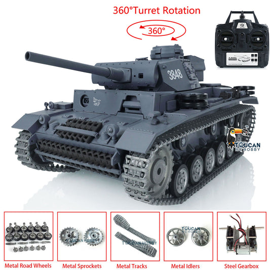Henglong 1/16 Snow 7.0 Customized Panzer III L RTR RC Tank 3848 Metal Tracks Road Wheels 360 Degree Turret Rotation Infrared Combating System