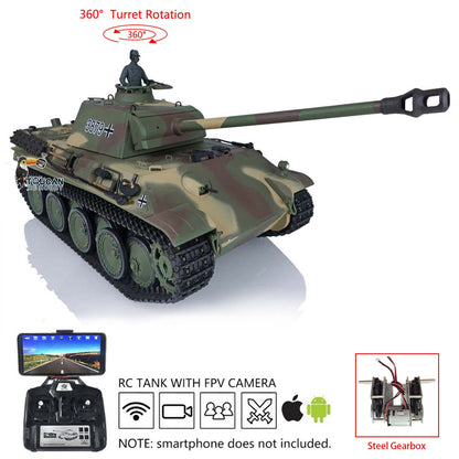 Henglong 1/16 7.0 Plastic FPV Panther G/KV-1 RC Tank 3879/3878 FPV 360 Degree Turret Metal Barrel Steel Gearbox Infrared Combating System