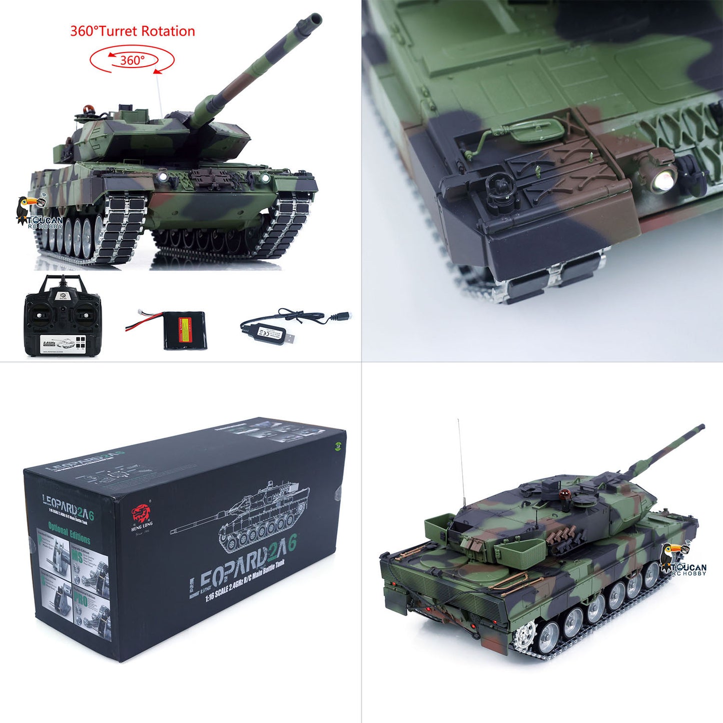 1/16 Remote Control Tank Model Heng Long 7.0 Mainboard Full Metal Chassis IR Barrel Recoil Elevation 550 Motor Steel Gearbox