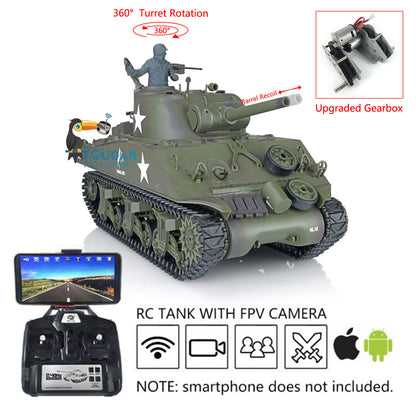 Henglong 1/16 7.0 Plastic M4A3 Sherman RC Tank 3898 360 Degree Turret Rotation FPV Infrared Combating System Barrel Recoil