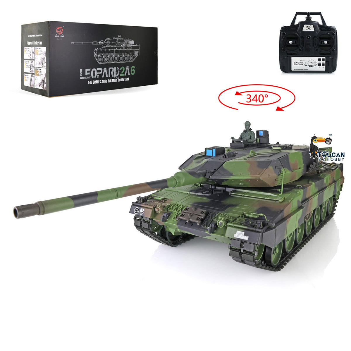 US Stock 2.4Ghz Henglong 1/16 TK7.0 Plastic Leopard2A6 RTR RC Tank Model 3889 Infrared Combat BB Shooting Metal&nbsp;Barrel