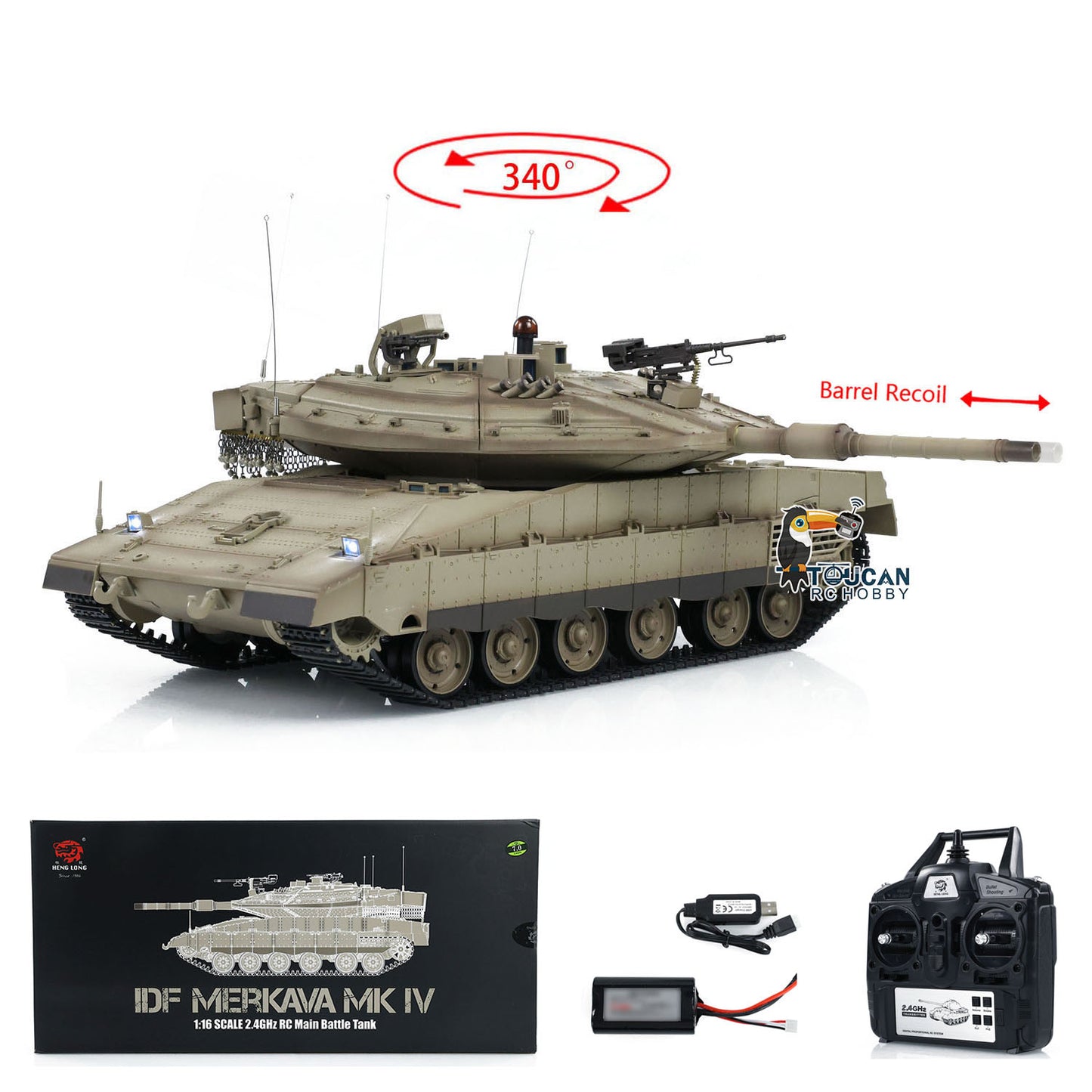 Heng Long 1/16 RC 3958 Main Battle Tank IDF Merkava MK IV Remote Control Military Tanks BB Unit Infrared Combat Barrel Recoil Metal Suspension Arms