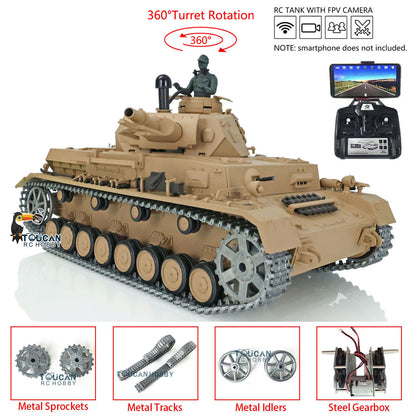 Henglong 1/16 RC Tank 3858 Upgraded Panzer IV F TK7.0 RTR Radio Control Tank W/ 360 Degrees Rotating Turret FPV Camera Metal Tracks