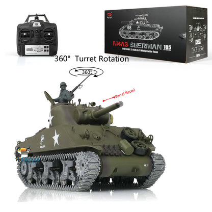 Henglong 1/16 TK7.0 3898 M4A3 Sherman RTR RC Tank with 360 Degrees Turret FPV IR BB Smoke Barrel Recoil Metal Tracks Sprockets Idlers Road Wheels