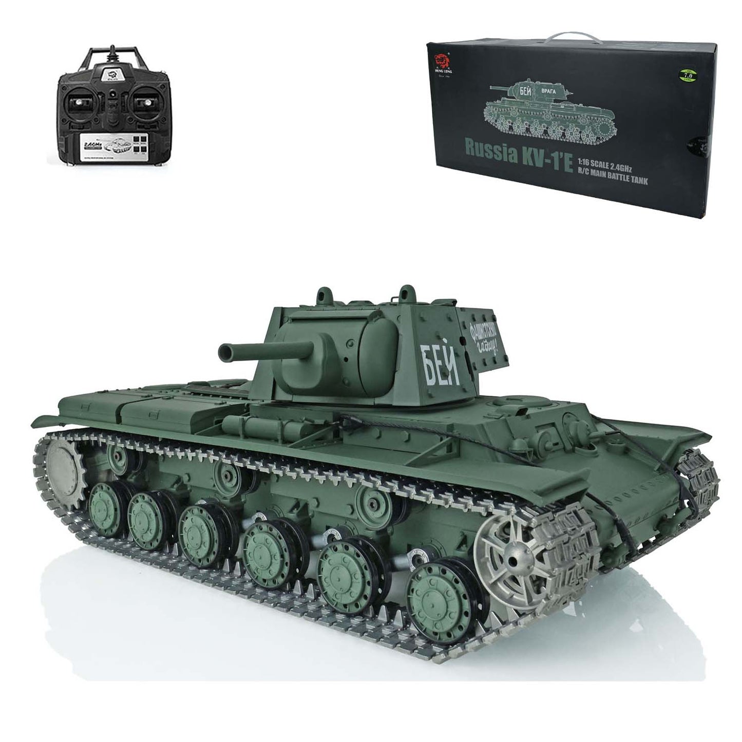 2.4G Henglong 1/16 7.0 Upgraded Soviet KV-1 3878 RTR RC Tank BB IR Light Sound Smoke 340 Degree Turret Metal Drive Idler Wheels Tracks Gearbox