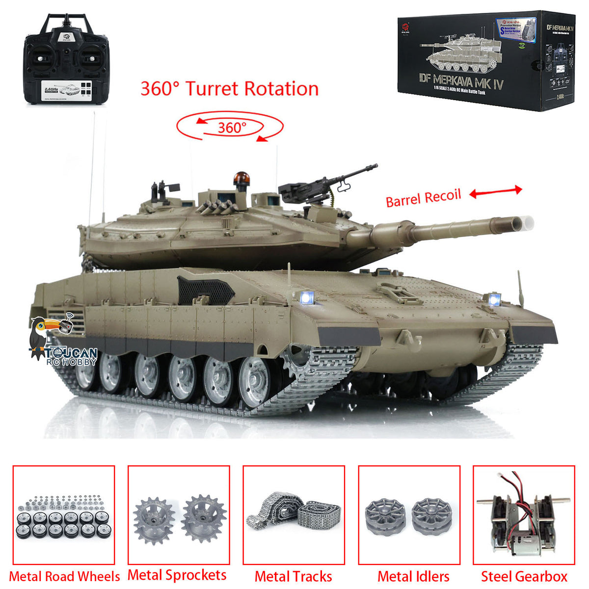 $40 OFF 11.11 Flash Sale Henglong 1/16 TK7.0 Professional IDF Merkava MK IV RTR RC Tank 3958 with Barrel Recoil BB IR Smoke Metal Tracks Gearbox Sprockets Idlers Road Wheels