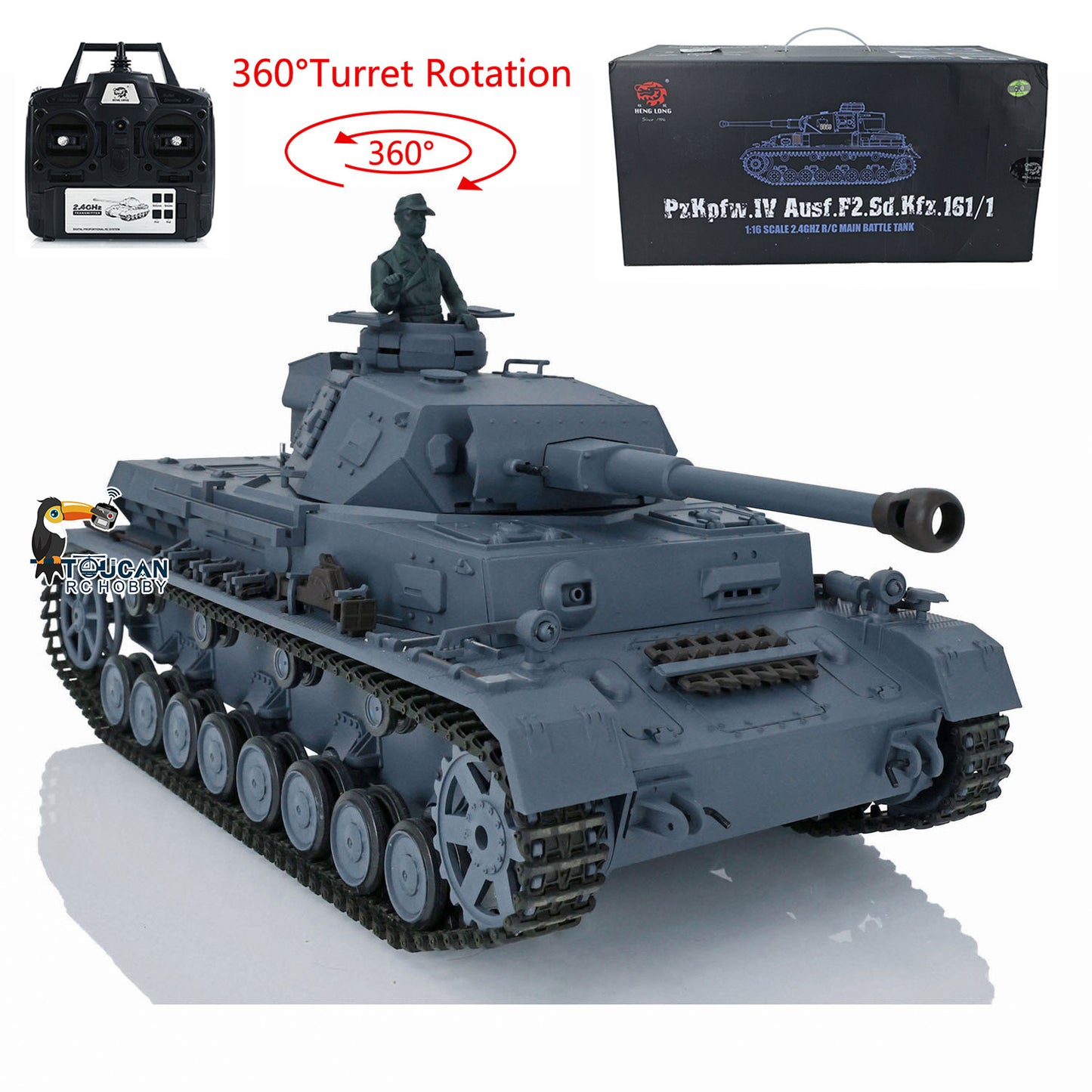 2.4G Henglong 1/16 7.0 Plastic Panzer IV F2 F 3858 3859 RTR RC Tank Model Infrared System 360 Degree Turret BB Unit Smoke Lights 2Sounds