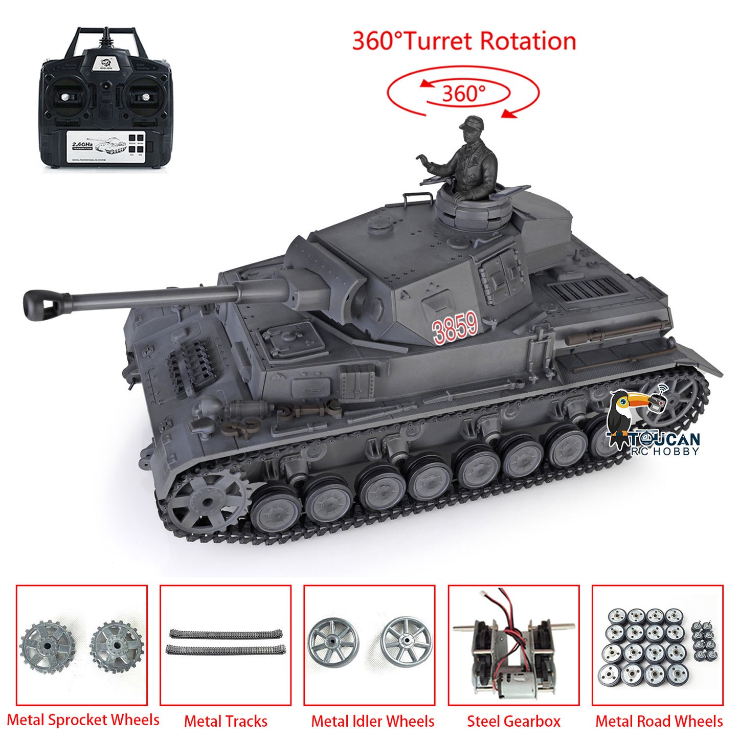 Henglong 1/16 Snow 7.0 Customized Panzer IV F2 RTR RC Tank 3859 Metal Driving Idler Wheels 360 Degree Turret Rotation Infrared Combating