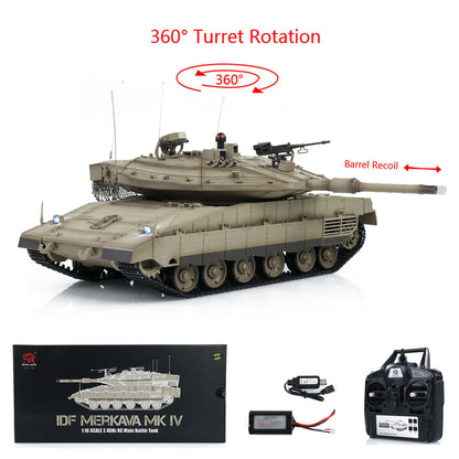 RTR Heng Long 1/16 7.0 Plastic IDF Merkava MK IV 3958 RC Tank Barrel Recoil BB IR 360 Degree Turret Smoke Metal Suspension Arm