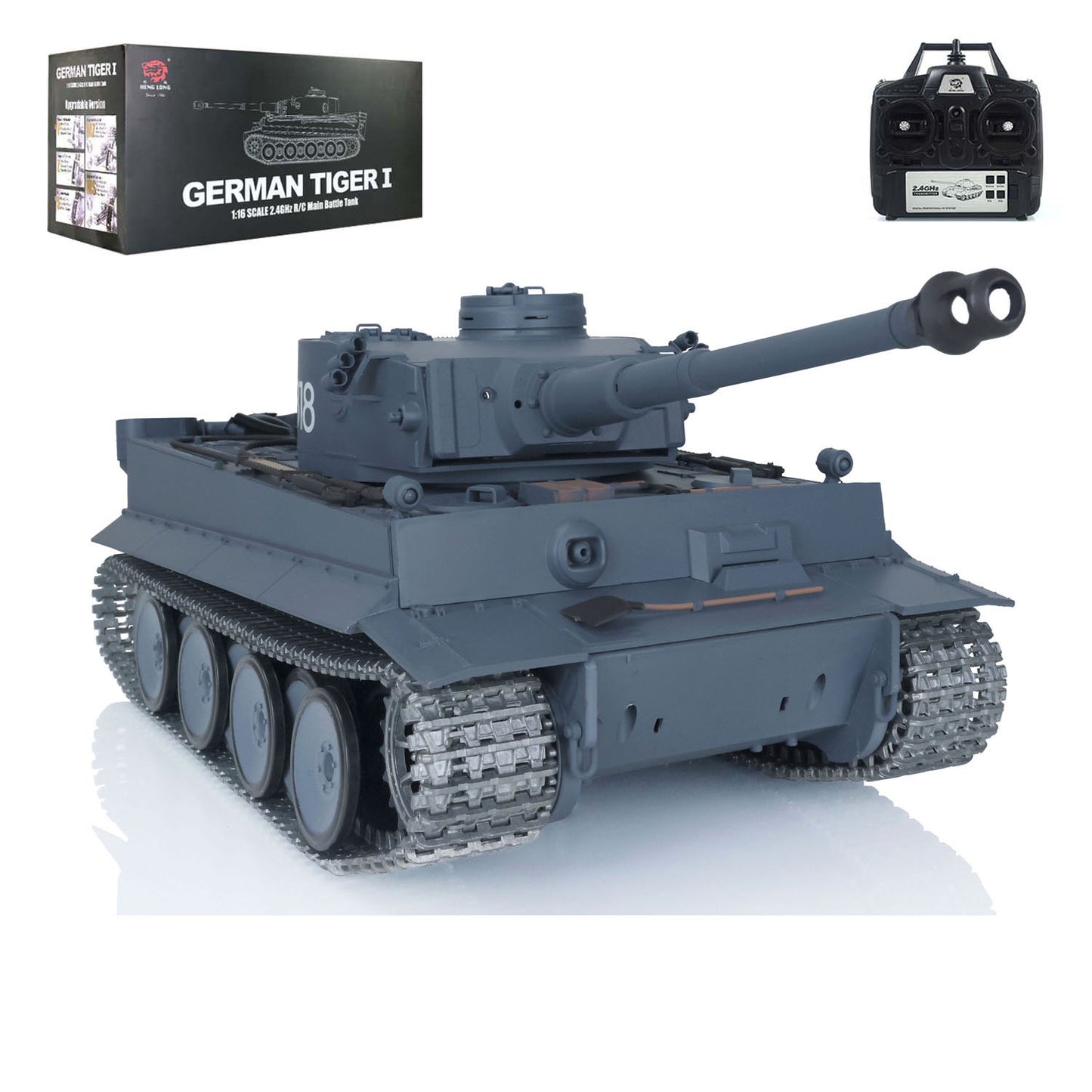 1/16 Heng Long Upgrade 7.0 3818 German Tiger I RC Tank FPV IR BB Metal Tracks Drive Idler Wheels Gearbox Barrel Recoil Smoke Manual Spray Color