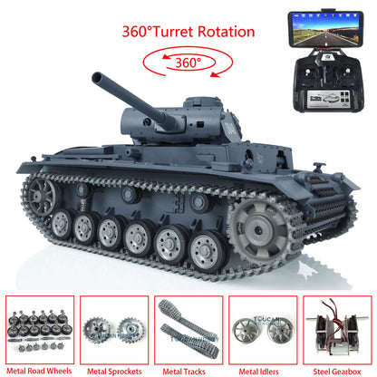 Henglong 1/16 7.0 Customized Panzer III H 3849 Panther 3819 RTR RC Tank FPV 360 Degree Turret BB IR Metal Barrel Tracks Drive Idler Road Wheels