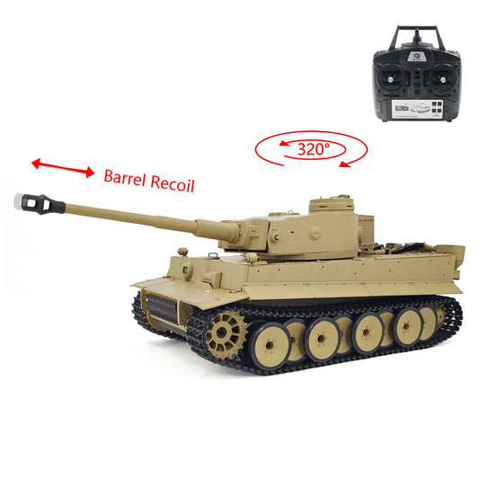 2.4Ghz Henglong 1/16 7.0 Plastic German Tiger I 3818 RTR RC Tank BB IR Barrel Recoil 320 Degree Turret Metal Suspension Arm Gearbox Smoke Special Spray Painting