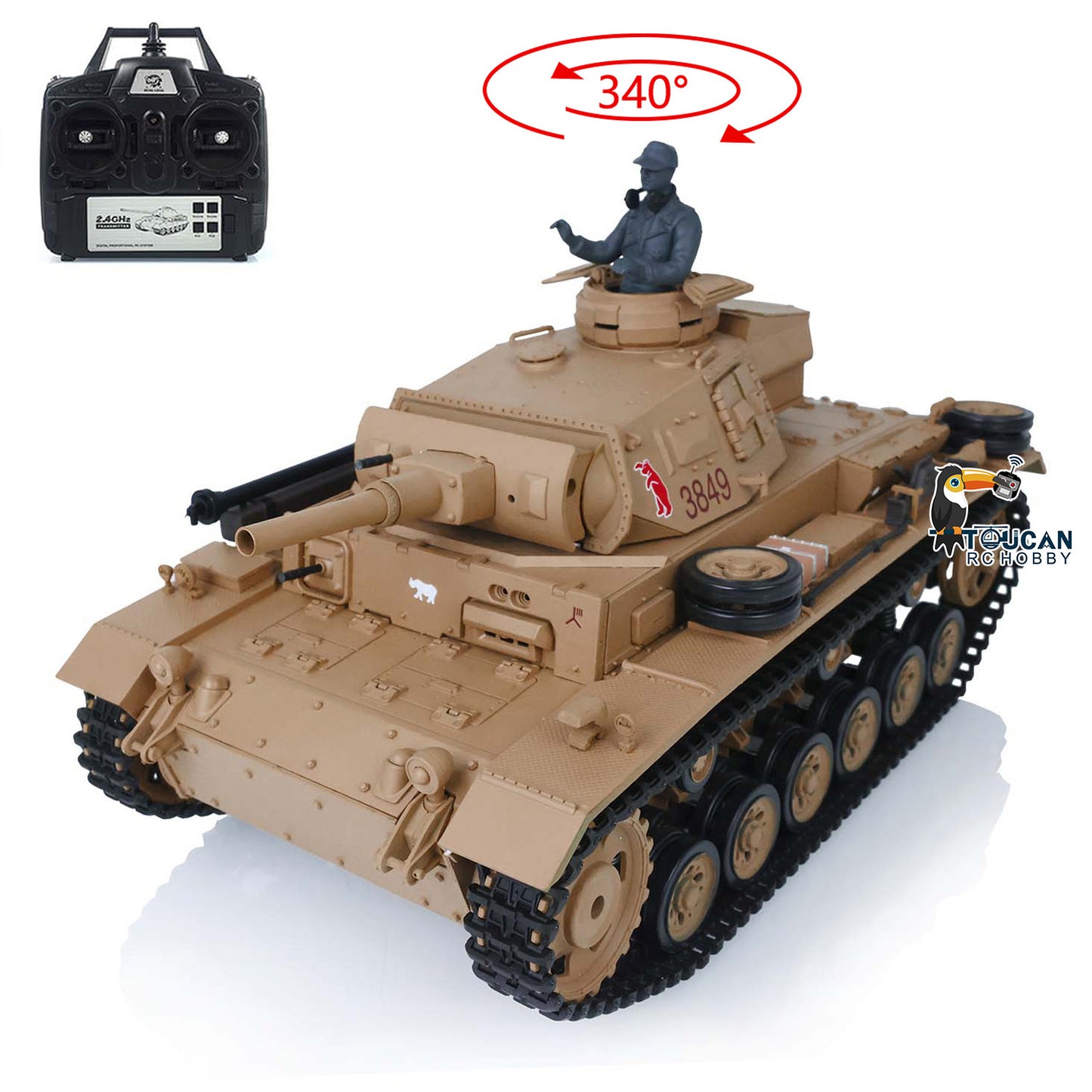 2.4G Henglong 1/16 Snow 7.0 Plastic German Panzer III H RTR RC Tank Model 3849 Metal Barrel Radio Control Vehicle Infrared Combating System