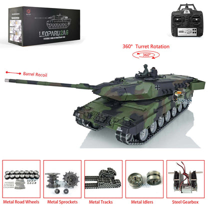 Henglong 1/16 7.0 Leopard2A6 RC Tank 3889 Barrel Recoil System Metal Tracks W/ Linkages BB Unit 360 Degree Turret Rotation