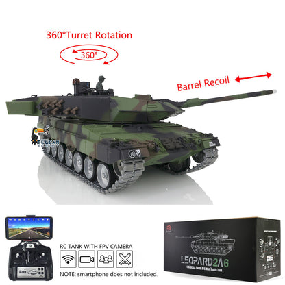 1/16 Henglong 7.0 RC Tank 3889 Leopard2A6 Assembled Metal Tracks Road Wheels FPV Barrel Recoil Infrared Combat Idle Smoke 360 Degree Turret Rotate BB Unit