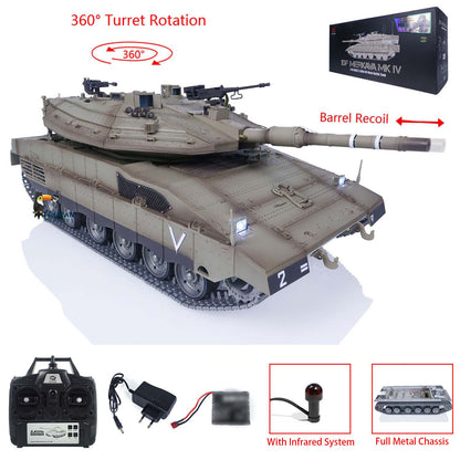 IN Stock Henglong 1/16 TK7.1 IDF Merkava MK IV 3958 RTR RC Tank with 360 Degrees Turret IR Metal Chassis Tracks Sprockets Idlers road Wheels Steel Gearbox
