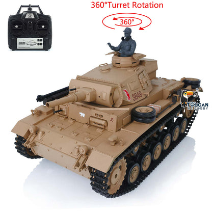 2.4G Henglong 1/16 7.0 Plastic German Panzer III H RTR RC Tank 3849 Metal Barrel Infrared Combating System 360 Degree Turret Rotation