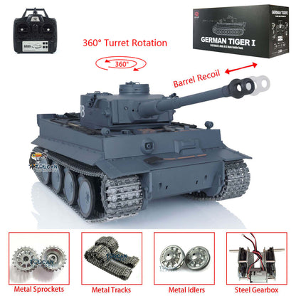 Henglong 1/16 Snow 7.0 Upgrade Tiger I RC Tank 3818 Barrel Recoil 360 Degree Turret Infrared Combat Idle Smoke Metal Tracks Sprocket Road Wheel Suspension