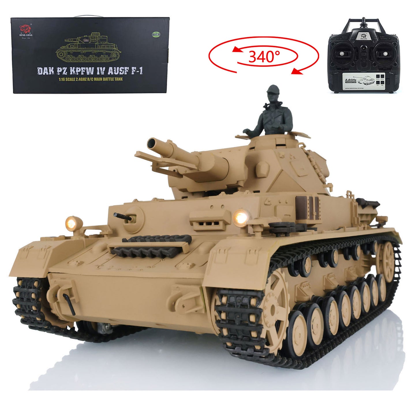 US Warehouse 2.4G Henglong 1/16 7.0 Plastic 3858 German Panzer IV F RTR RC Tank Model Smoke BB IR Sound Light Metal Barrel