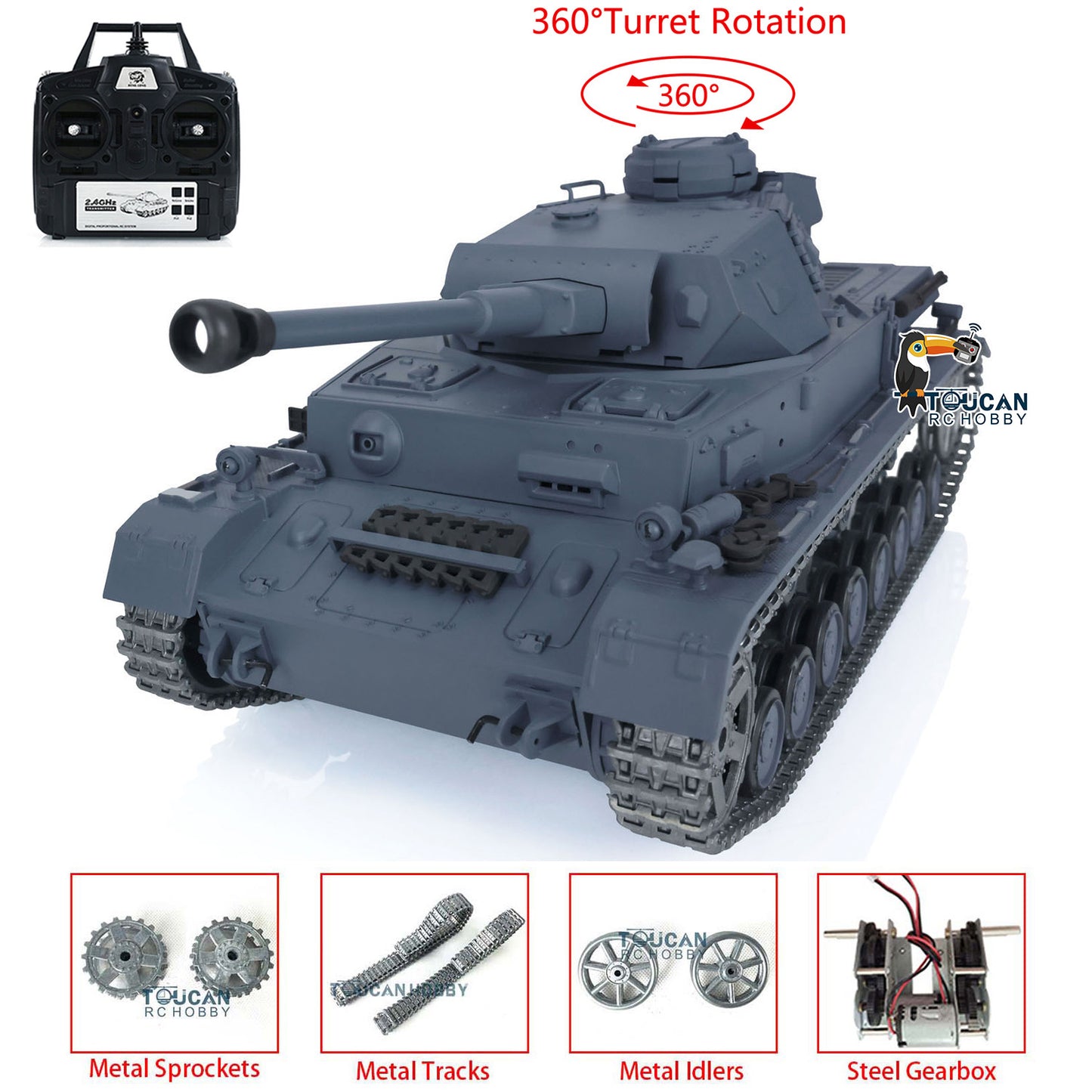 Henglong 1/16 Scale 7.0 Upgraded Panzer IV F2 RTR RC Tank 3859 Infrared Combating System 360 Degree Turret Rotation Metal Tracks