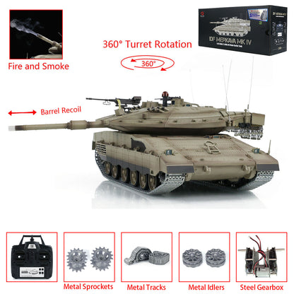 7.0 HengLong RC Tank 1/16 IDF Merkava MK IV 3958 Barrel Flash & Smoke Effect 360 Degree Turret BB IR Armored Military Vehicle Model