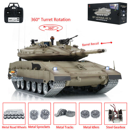 Henglong 1/16 TK7.0 Professional IDF Merkava MK IV RTR RC Tank 3958 with Barrel Recoil BB IR Smoke Metal Tracks Gearbox Sprockets Idlers Road Wheels