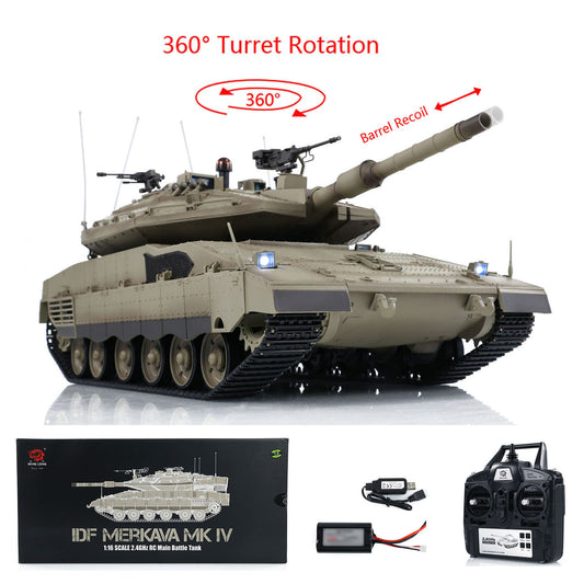 RTR Heng Long 1/16 7.0 Plastic IDF Merkava MK IV 3958 RC Tank Barrel Recoil BB IR 360 Degree Turret Smoke Metal Suspension Arm