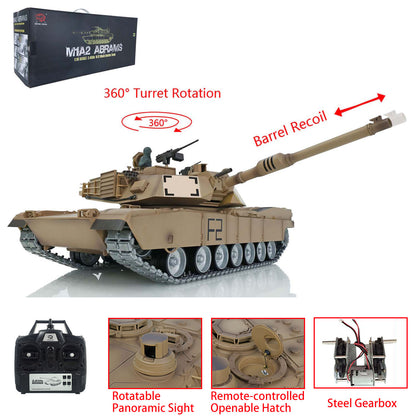 Henglong 1/16 7.0 3918 Abrams M1A2 RTR RC Tank Openable Hatch Rotatable Panoramic Sight BB IR Smoke Metal Wheels Tracks Gearbox