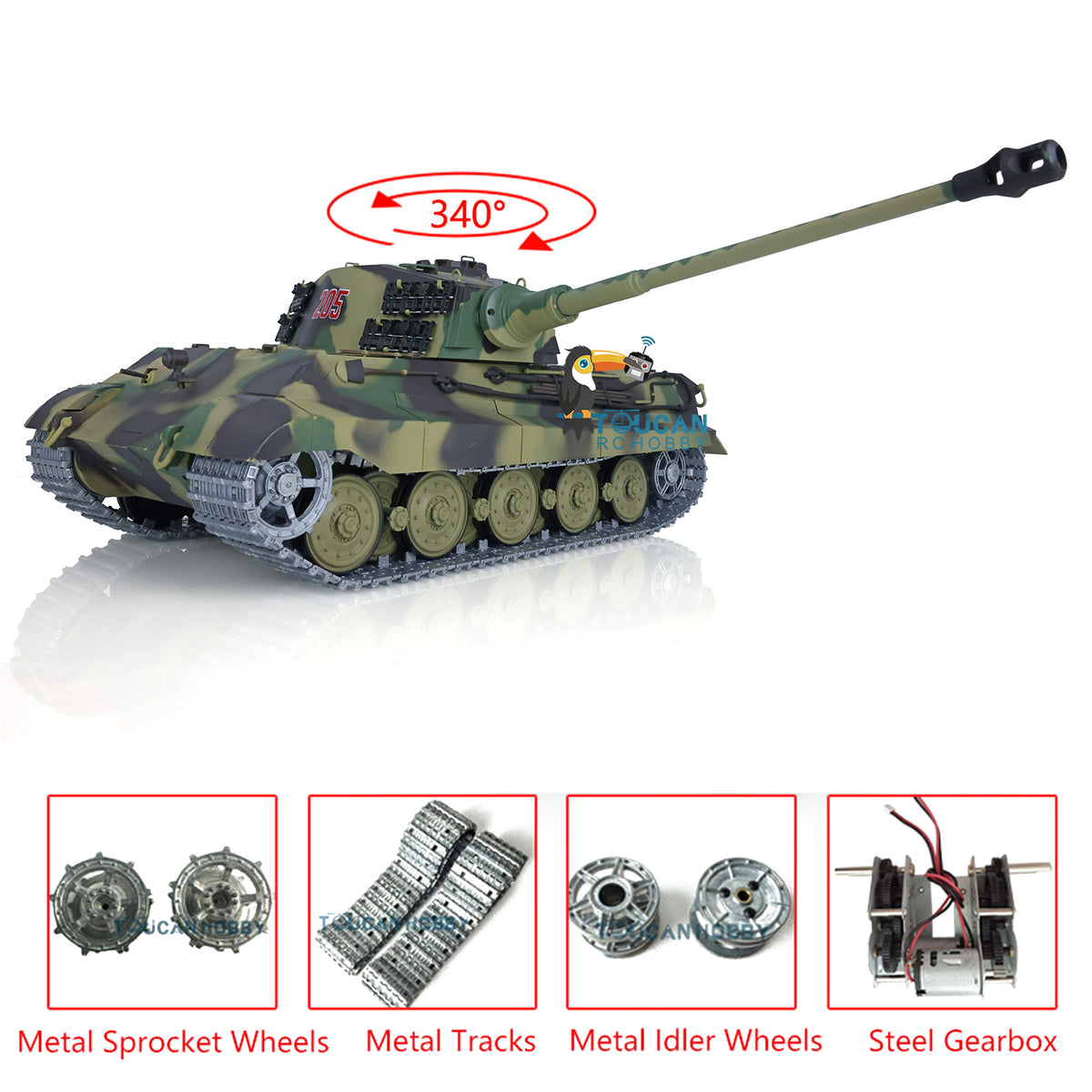 $30 OFF 11.11 Flash Sale Henglong 1/16 7.0 Upgraded King Tiger 3888A RTR RC Tank BB Infrared Combat Smoke Metal Barrel Tracks Drive Idler Wheels Gearbox