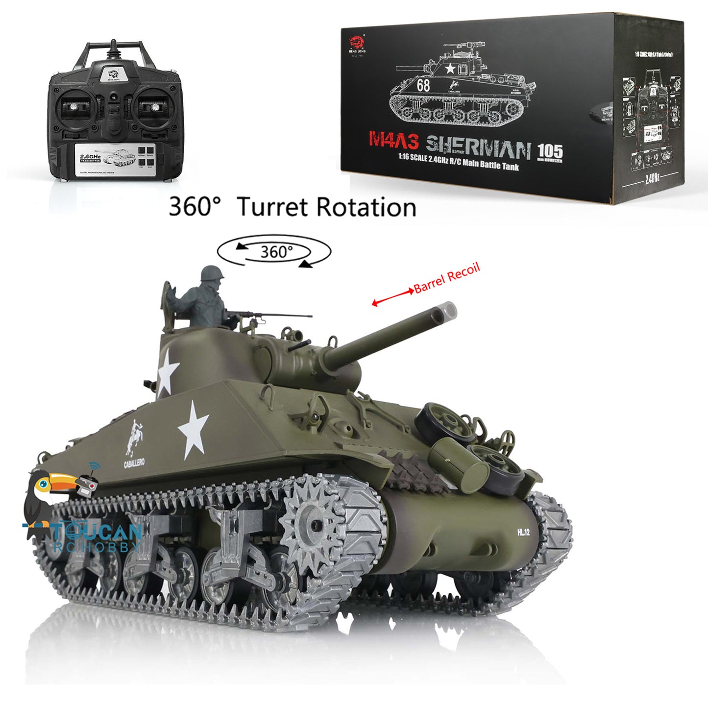 Henglong 1/16 Customized 7.0 M4A3 Sherman RC Tank 3898 360 Degree FPV IR BB Smoke Barrel Recoil Sound Metal Tracks Radio Control Military Vehicle Model