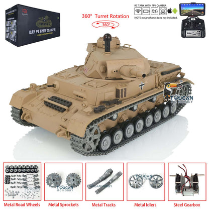 Henglong 1/16 7.0 FPV Customized Panzer IV F2/Panzer IV F RTR RC Tank 3859 Metal Track Driving Wheel 360 Degree Turret Rotation Infrared Combating System