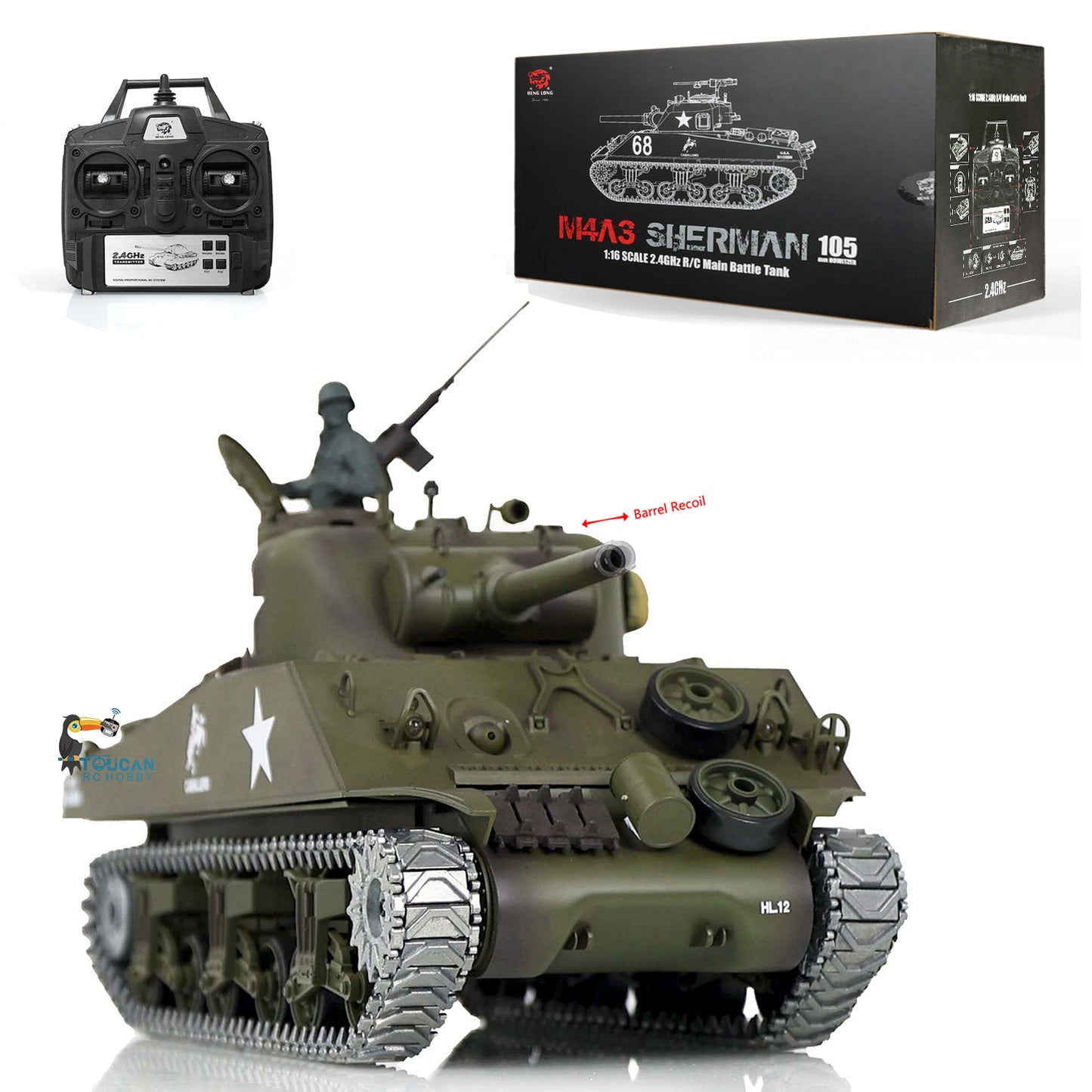 IN Stock Henglong 1/16 7.0 Upgraded M4A3 Sherman 3898 RTR RC Tank Barrel Recoil Model BB IR Smoke Metal Tracks Drive Idler Wheels