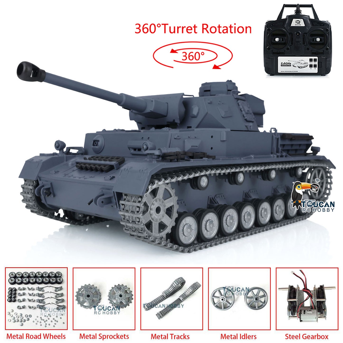 Henglong 1/16 Snow 7.0 Customized Panzer IV F2 RTR RC Tank 3859 Metal Driving Idler Wheels 360 Degree Turret Rotation Infrared Combating