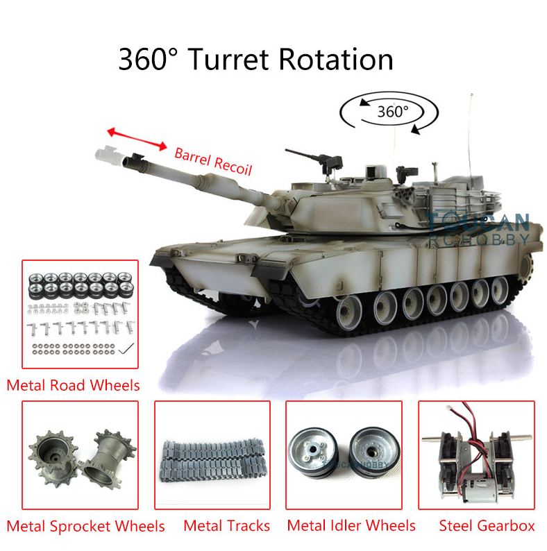 Henglong 1/16 7.0 Customize Abrams RC Tank 3918 BB IR 360 Degree Turret Barrel Recoil Smoking Remote Control Military Vehicle Model