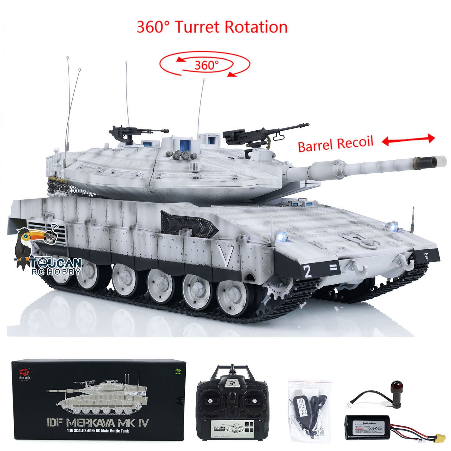 Heng Long 1:16 Military RC Battle Tank IDF Merkava MK IV 3958 With Turret 360?? Rotating Barrel Recoil BB Shooting Bullets Model