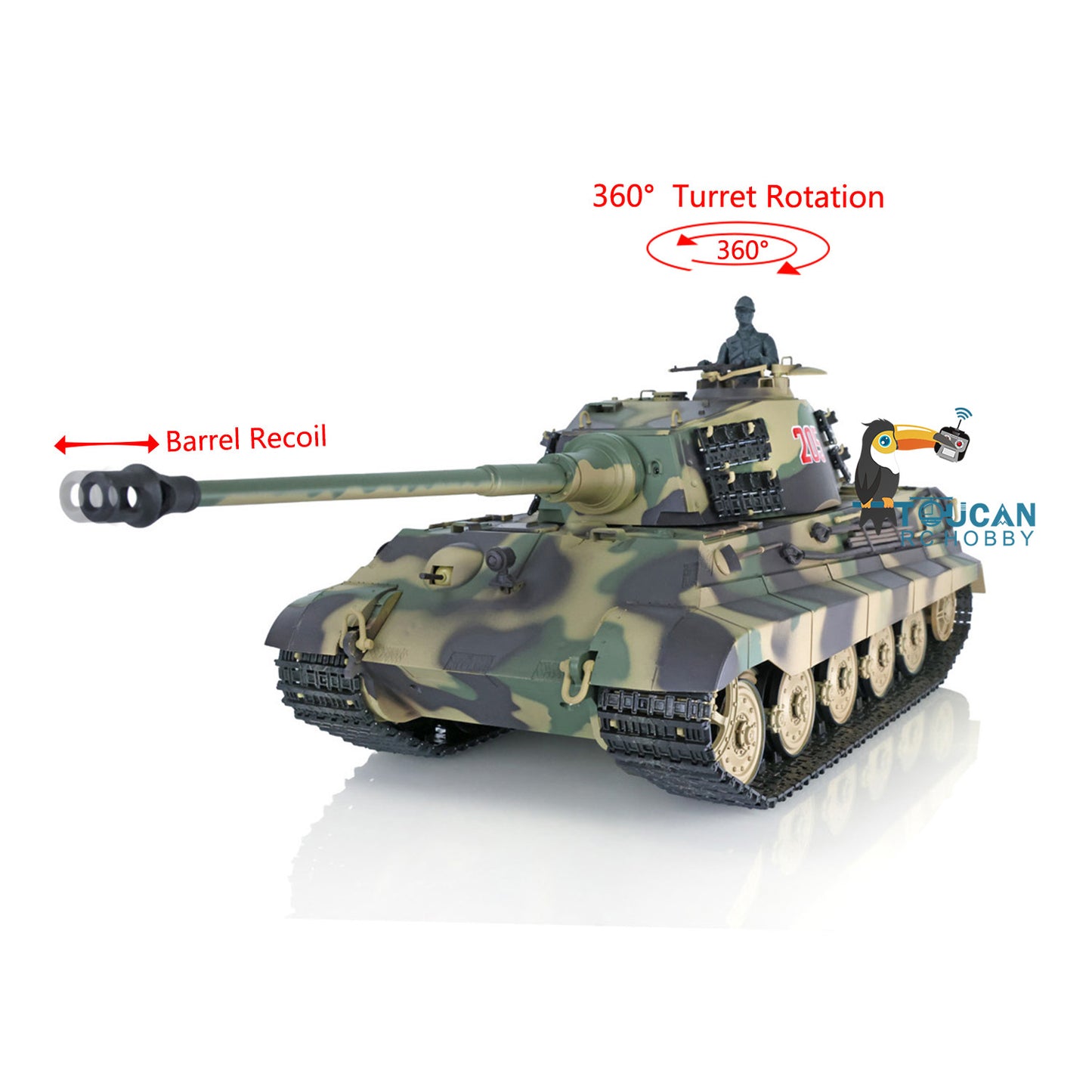Henglong 1/16 7.0 Plastic 3888A German King Tiger RC Tank Sound Smoke 360 Degree Turret BB Infrared Combating System Option Barrel Recoil