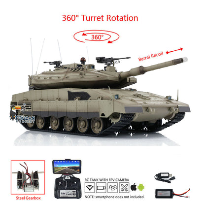 Henglong 1/16 Plastic TK7.0 IDF Merkava MK IV RTR RC Tank 3958 with FPV 360 Degrees Turret Barrel Recoil BB Smoke Steel Gearbox