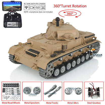 Henglong 1/16 7.0 FPV Customized Panzer IV F2/Panzer IV F RTR RC Tank 3859 Metal Track Driving Wheel 360 Degree Turret Rotation Infrared Combating System