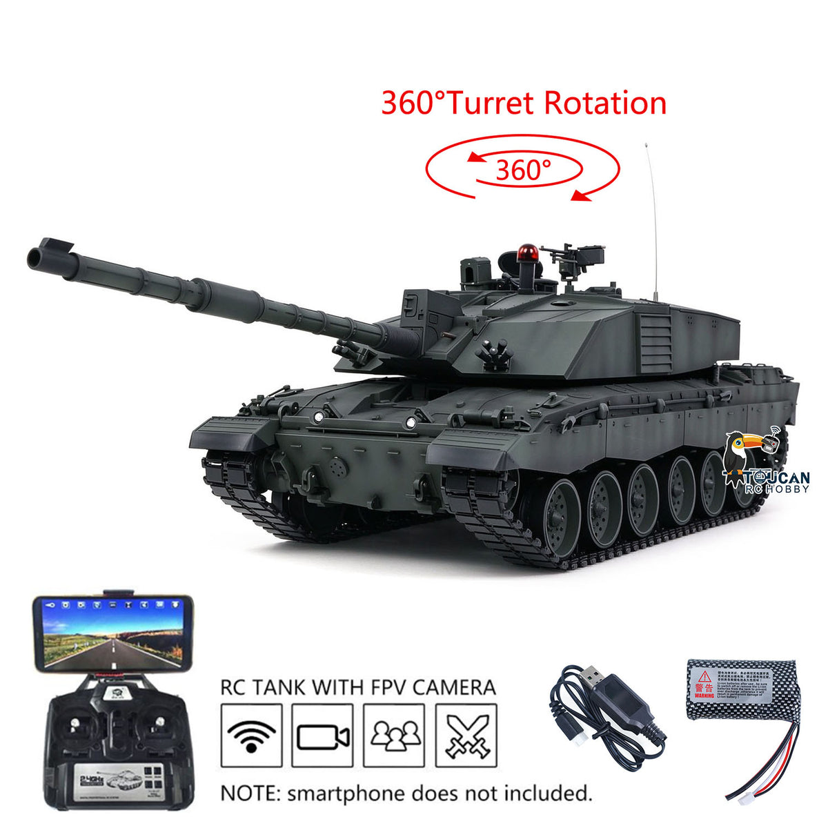 Henglong 1/16 TK7.0 Customize 3908 Challenger II RTR RC Tank with Metal Tracks Road Drive Idler Wheels