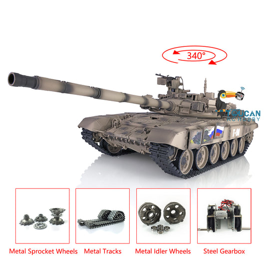 2.4G Henglong 1/16 7.0 Upgraded Metal Ver Russia T90 3938 RTR RC Tank Model BB IR 340 Degree Turret Smoke Metal Drive Idler Wheels