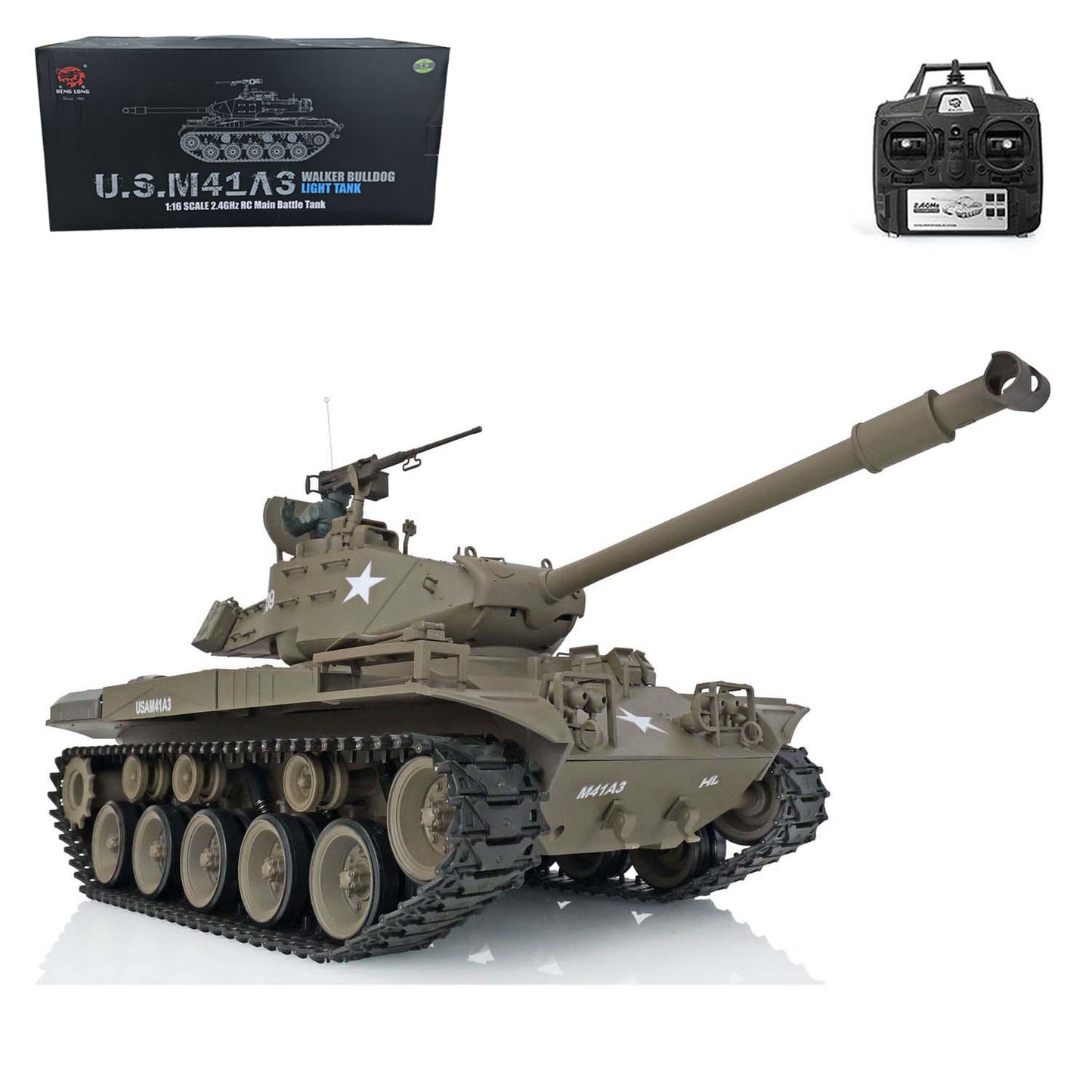 US Warehouse 2.4G 1/16 Henglong 7.0 Plastic Walker Bulldog RTR RC Tank 3839 Radio Controlled Model Driving Gearbox Barrel Road wheels