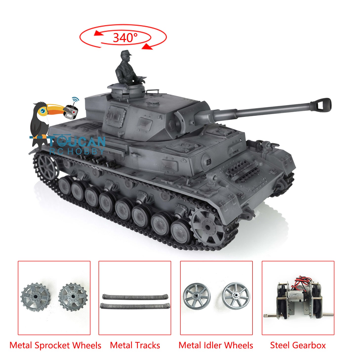 2.4G Henglong 1/16 Snow 7.0 Upgraded Panzer IV F2 RTR RC Tank 3859 Metal Tracks Sprocket Wheels Barrel Infrared Combating System